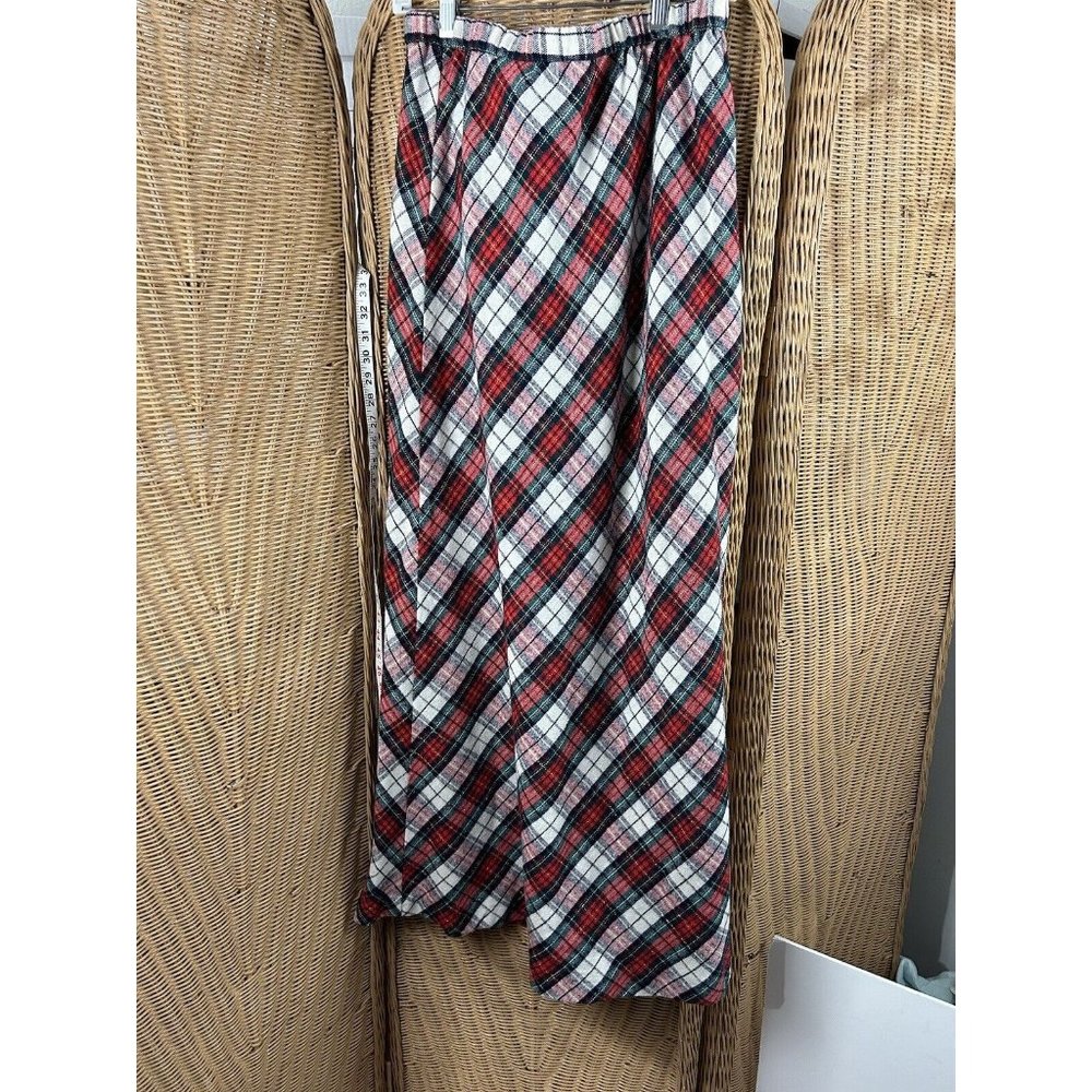 Vintage Skirt Plaid Red Green White Gold Metallic Ample Togs Medium Maxi Holiday